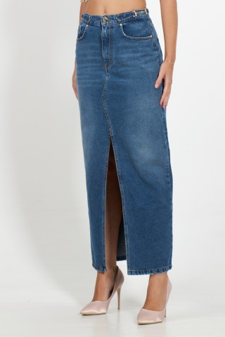 DENIM SKIRT WITH CLAMPS