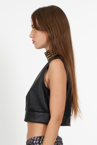 SM ECO-LEATHER TOP WITH STUDS