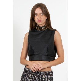 SM ECO-LEATHER TOP WITH STUDS